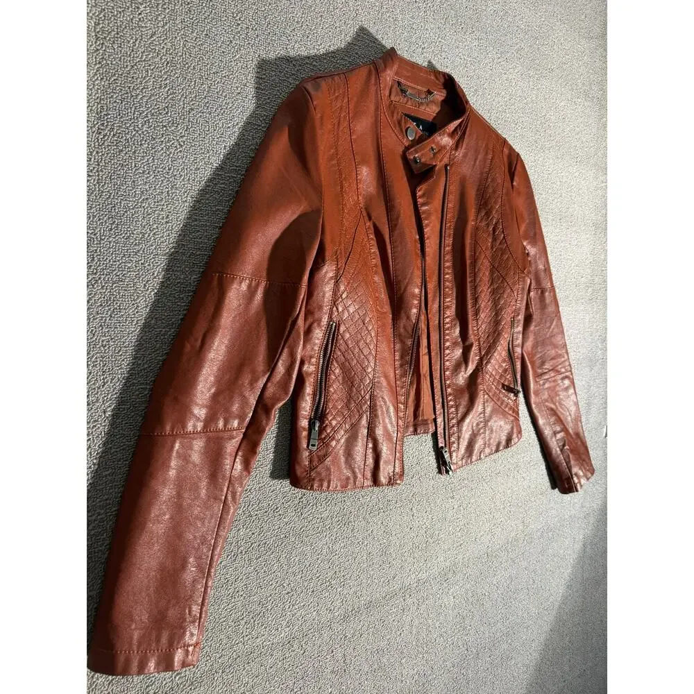 Coalition LA‎ Quilted Faux Leather Moto Jacket Women Small Brown